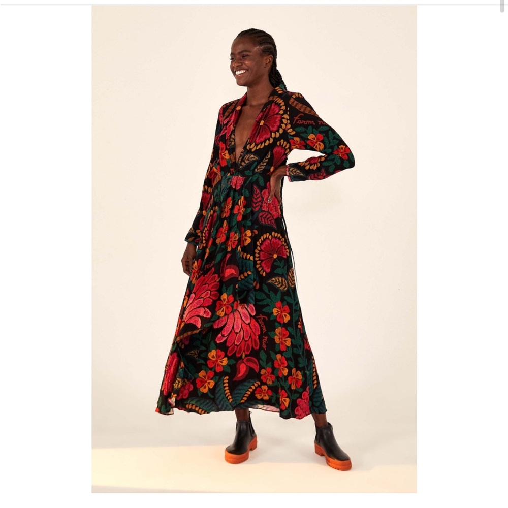 Farm Rio Black Flowerdoscopic Maxi Dress